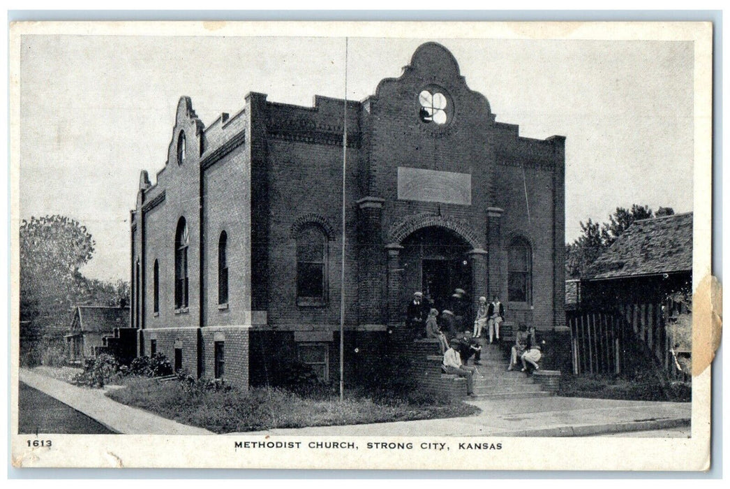 c1920 Methodist Church Chapel Exterior Building Strong City Kansas KS Postcard