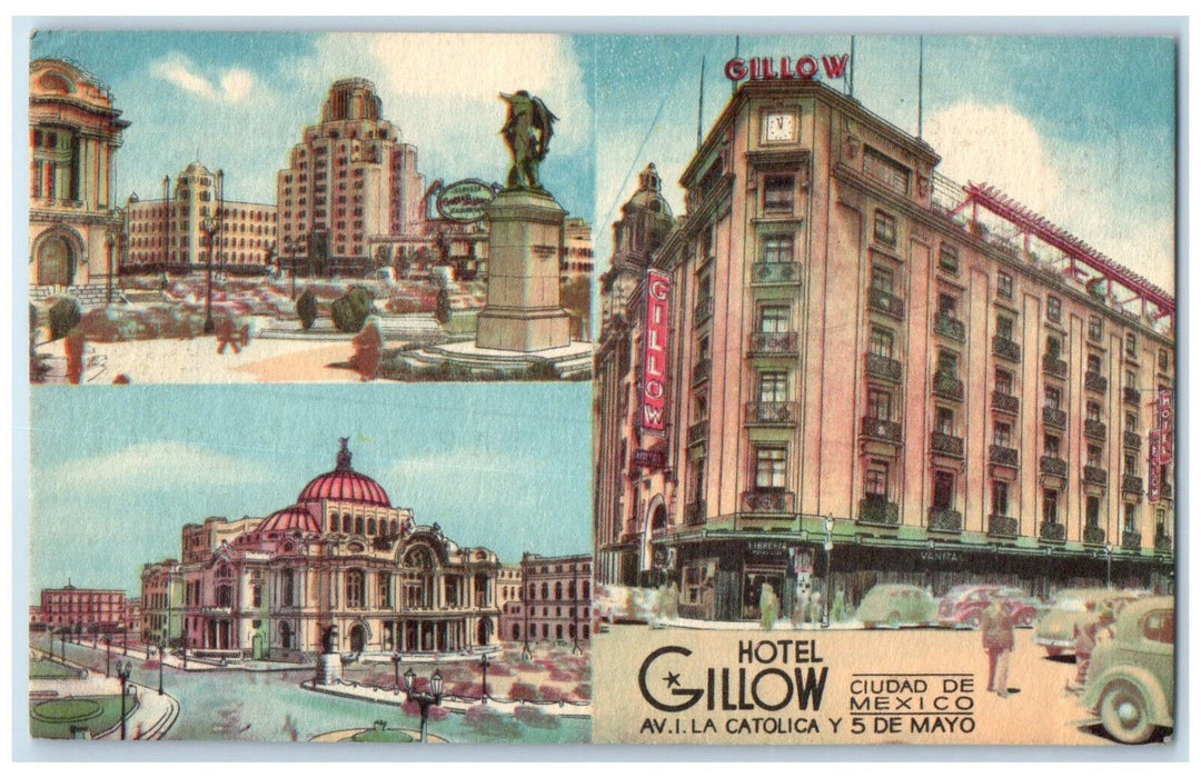 1947 Hotel Gillow 5 De Mayo Mexico City Mexico Multiview Vintage Postcard