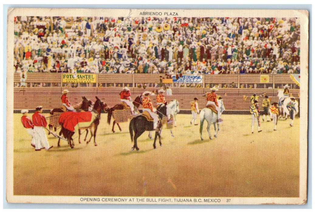 c1940's Opening Ceremony at the Bull Fight Tijuana Mexico Vintage Postcard