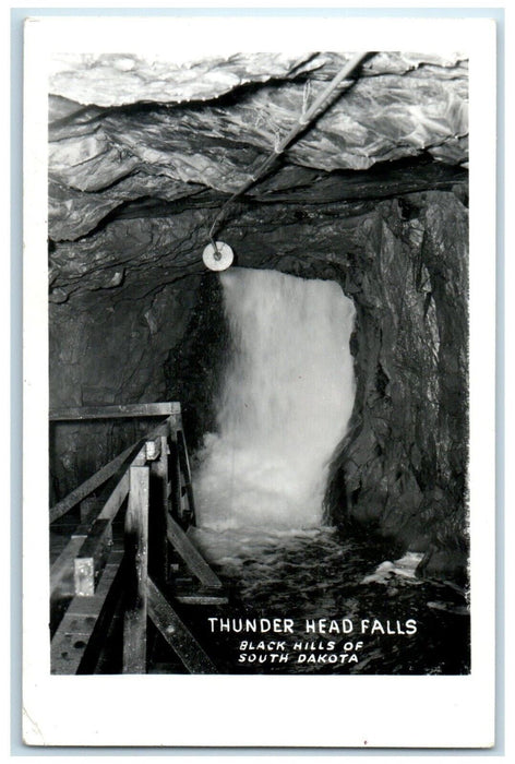 c1950's Thunder Head Falls Black Hills Of South Dakota SD RPPC Photo Postcard