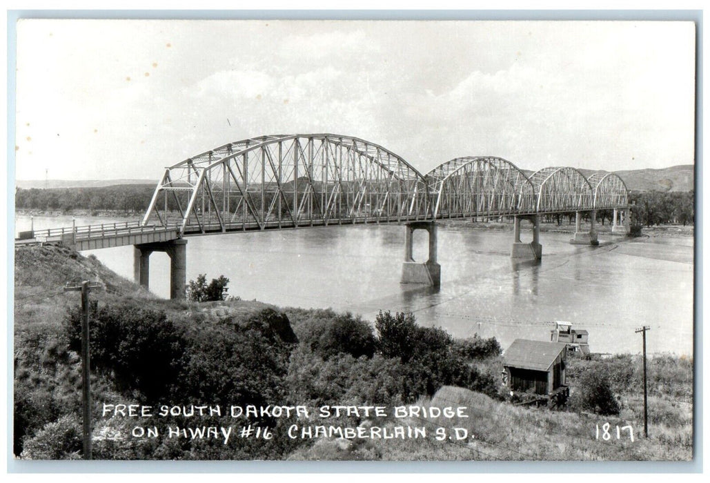 1948 Free South Dakota State Bridge Chamberlain SD RPPC Photo Vintage Postcard