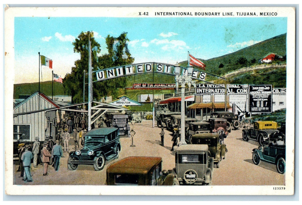 c1920's International Boundary Line Tijuana Mexico Antique Posted Postcard