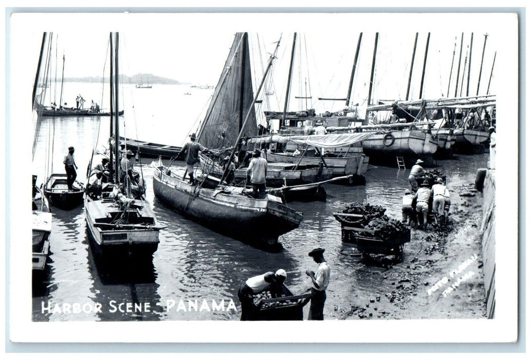 1948 Harbor Scene Panama Boats RPPC Photo Posted Vintage Postcard