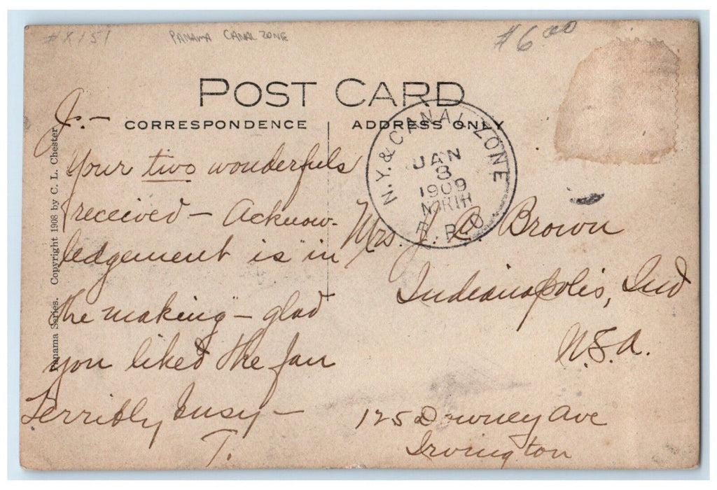 1909 Culebra Cut Panama Canal Zone RPO RPPC Photo Posted Antique Postcard