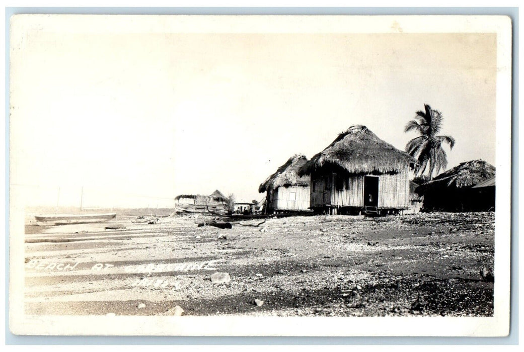 c1930's View Of Beach At Garachine Panama, Hut Palm Tree RPPC Photo Postcard