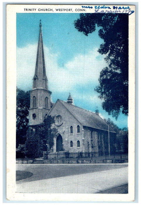 1949 Trinity Church Chapel Exterior Building Road Westport Connecticut Postcard