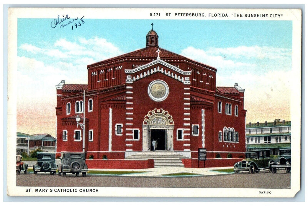 c1930 Sunshine City St. Mary's Catholic Church St. Petersburg Florida Postcard