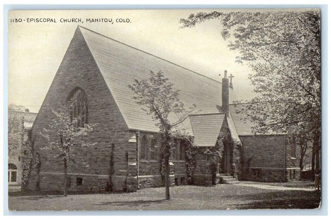 c1920 Episcopal Church Chapel Exterior Building Tree Manitou Colorado Postcard