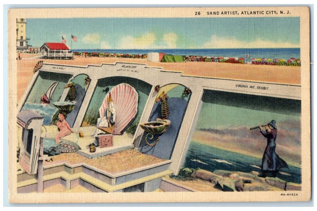 c1940 Sand Artist Beach Exterior Building Atlantic City New Jersey NJ Postcard