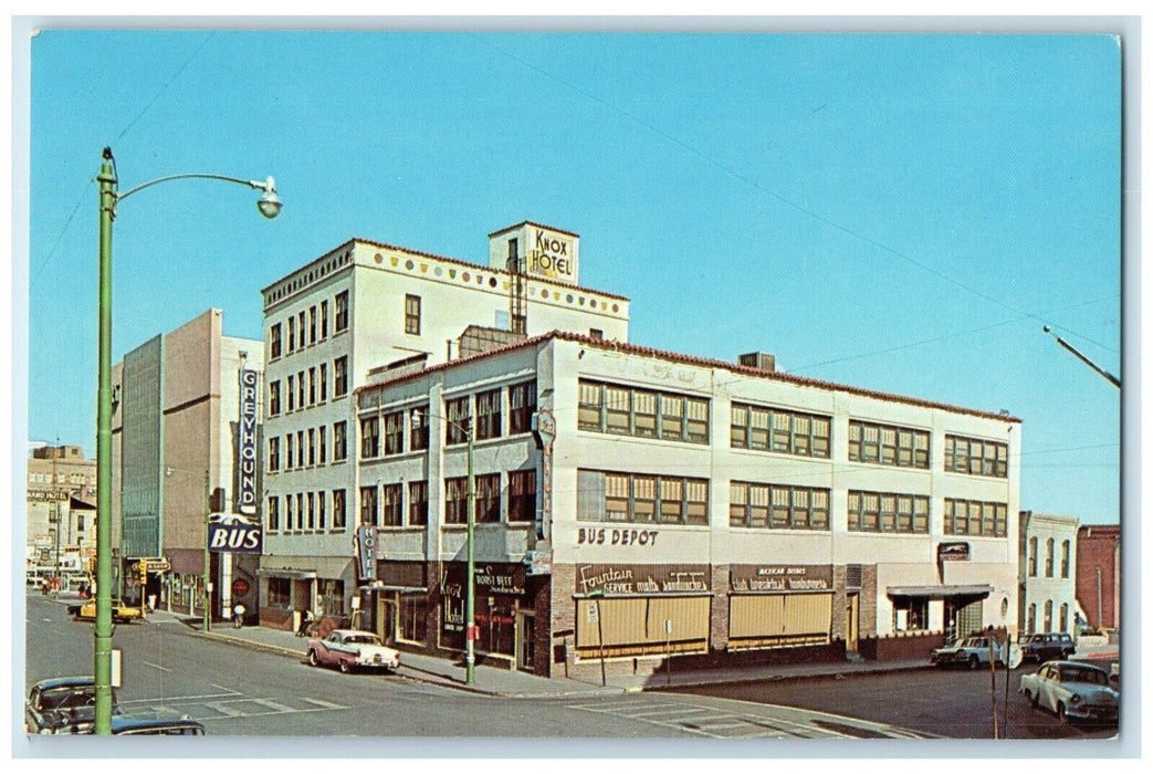 c1950's Knox Hotel Building Cars Greyhound Bus El Paso Texas TX Vintage Postcard