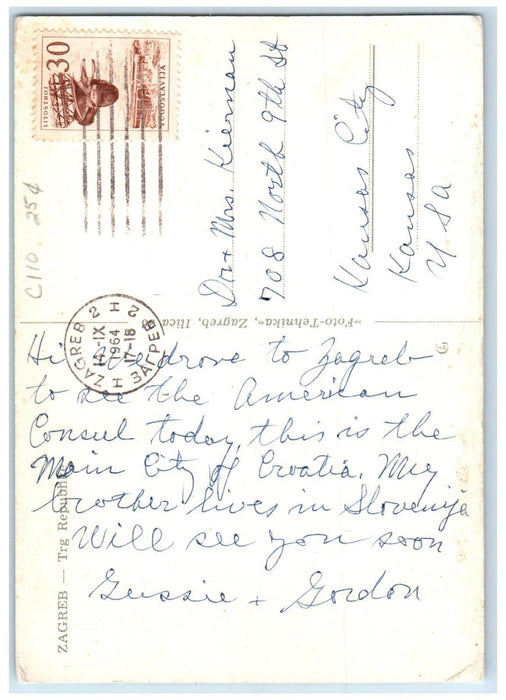 1964 Busy Scene at the Republic Square Zagreb Croatia Vintage Unposted Postcard