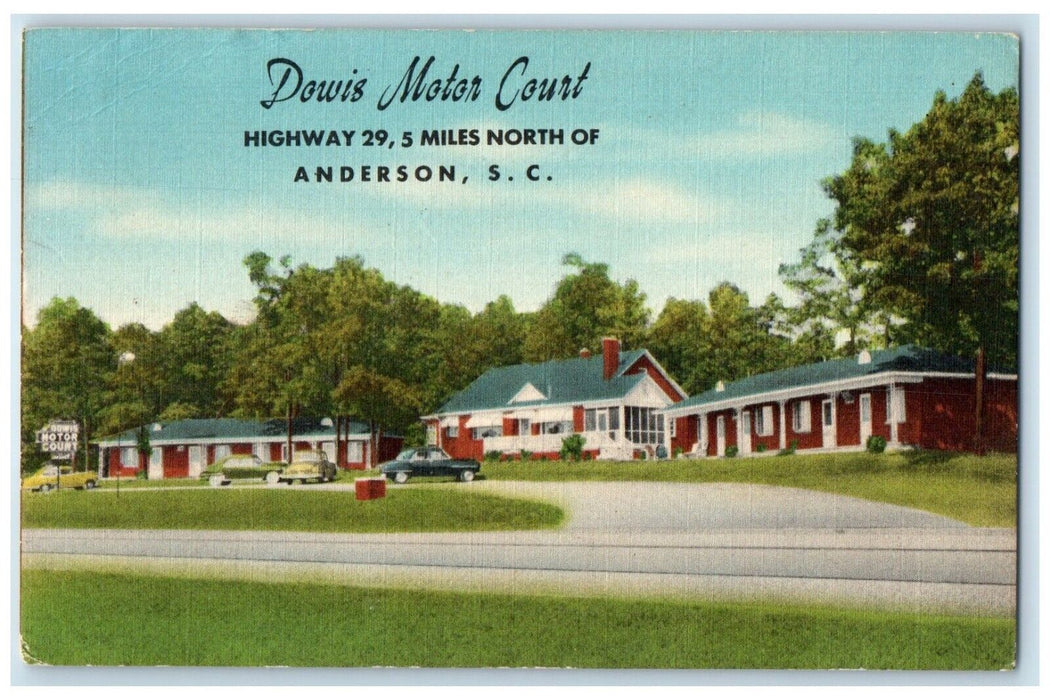 c1950's Dowis Motor Court Cars Roadside Anderson South Carolina SC Postcard