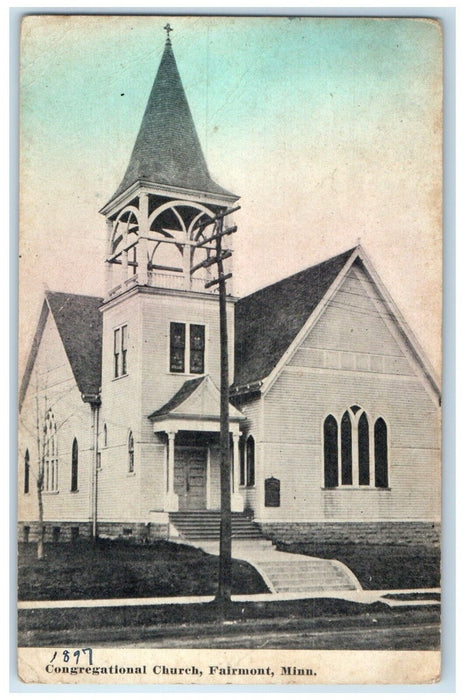 c1910 Congregational Church Stairs Exterior Building Fairmont Minnesota Postcard