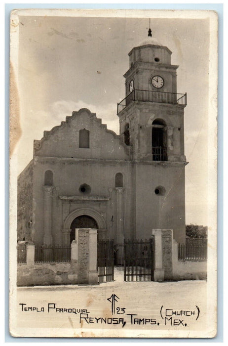 c1930s Templo Parroquial Reynosa Tamaulipas Mexico RPPC Photo Postcard