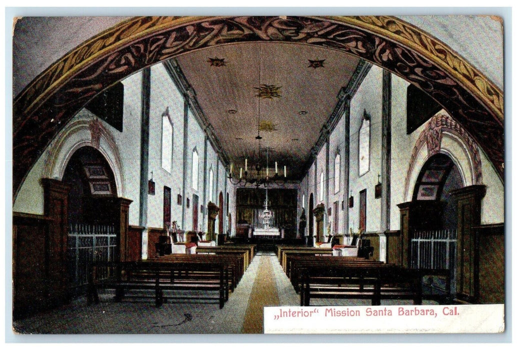 c1910 Interior Mission Church Altar Santa Barbara California CA Antique Postcard