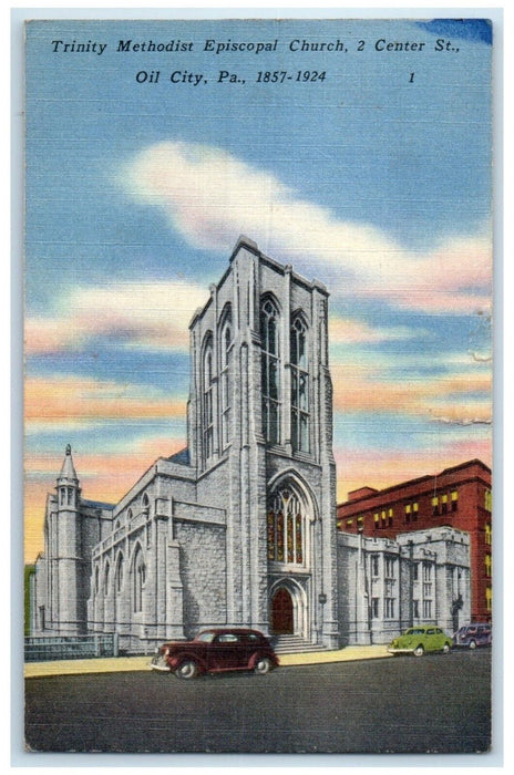 1957 Trinity Methodist Episcopal Church Center Oil City Pennsylvania PA Postcard