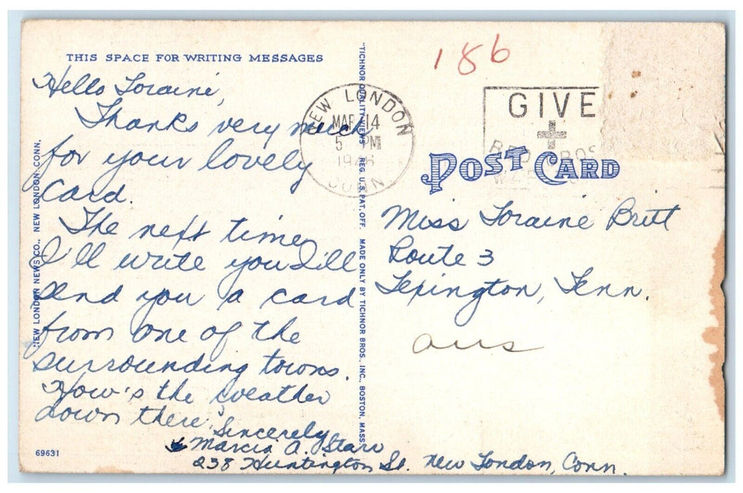 1946 Exterior View St Mary Church Star Sea New London Connecticut Linen Postcard