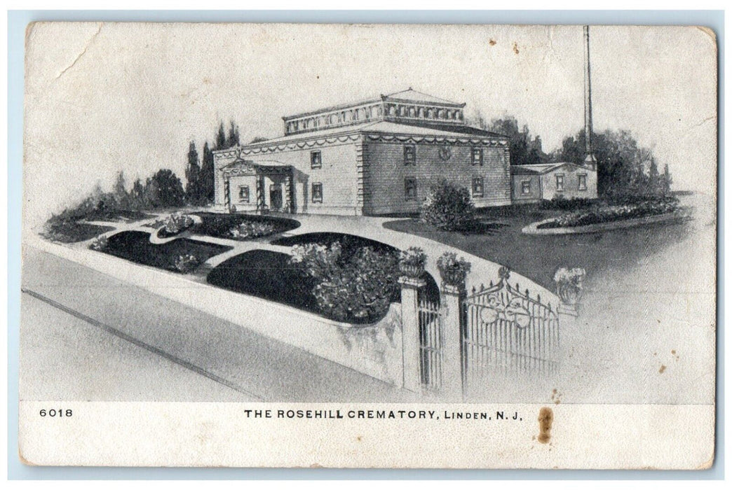 c1910's The Rosehill Crematory Building Linden New Jersey NJ Antique Postcard