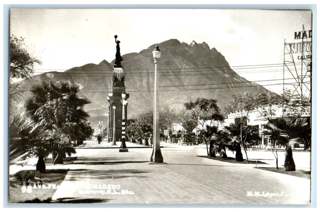 c1940's Avenue Francisco I Madero Monterrey NL Mexico RPPC Photo Postcard