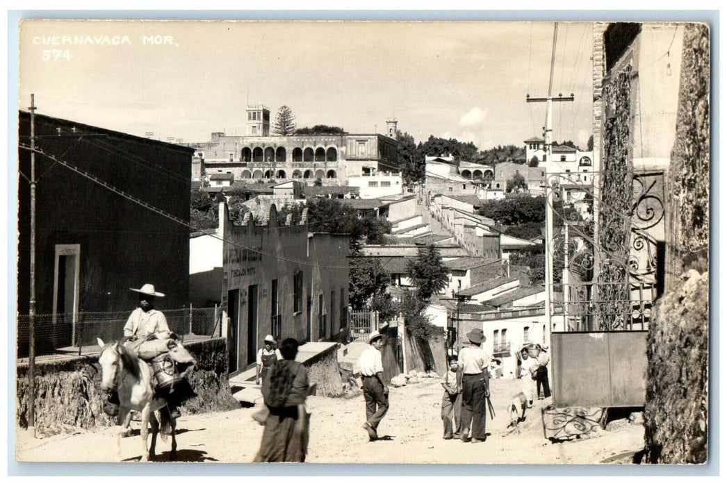 c1950's Horse Riding Road Scene Cuernavaca Morelos Mexico RPPC Photo Postcard