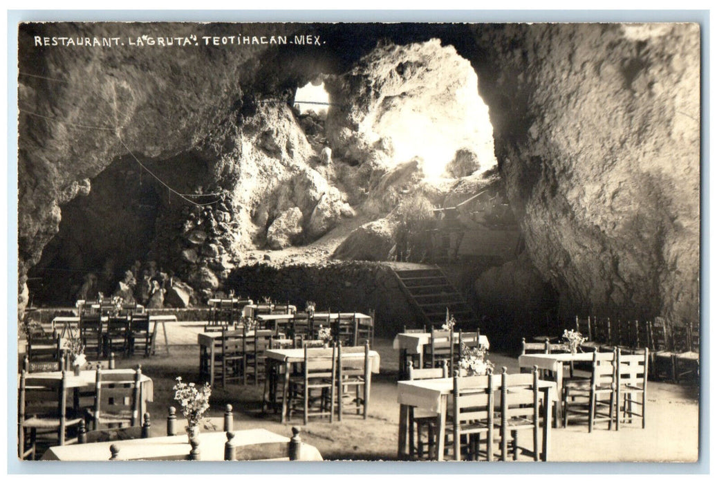 c1940's Dining Area Restaurant La Gruta Teotihucan Mexico RPPC Photo Postcard