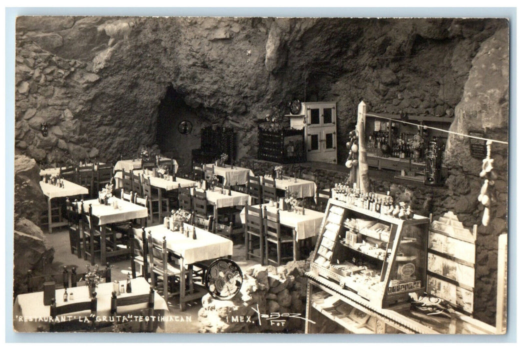 c1940's Waiter Area Restaurant La Gruta Teotihucan Mexico RPPC Photo Postcard