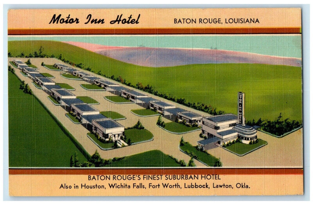 c1940 Birds Eye View Motor Inn Hotel Buildings Baton Rouge Louisiana LA Postcard