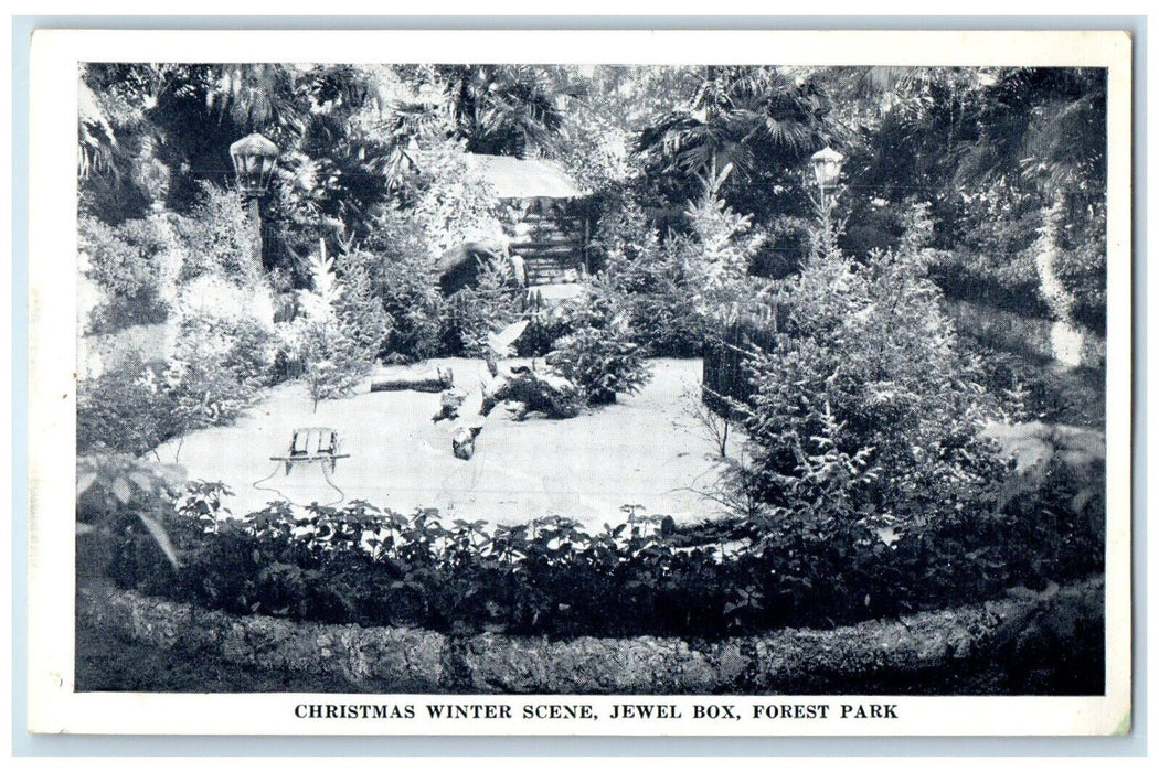 c1940 Christmas Winter Scene Jewel Box Forest Park St Louis Missouri MO Postcard