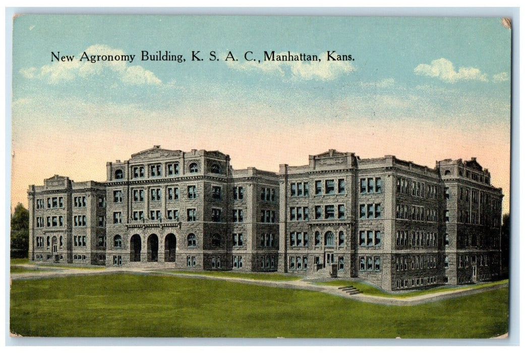1914 Exterior New Agronomy Building K. S. A. C Manhattan Kansas Antique Postcard