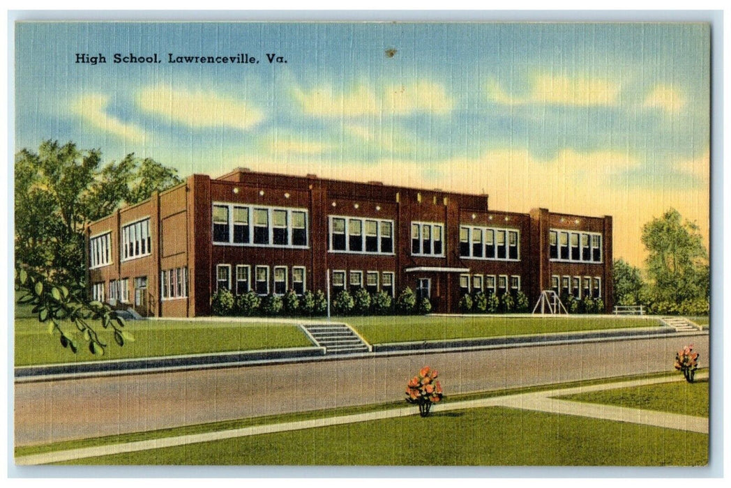 c1940's High School Building Scene Street Lawrenceville Virginia VA Postcard