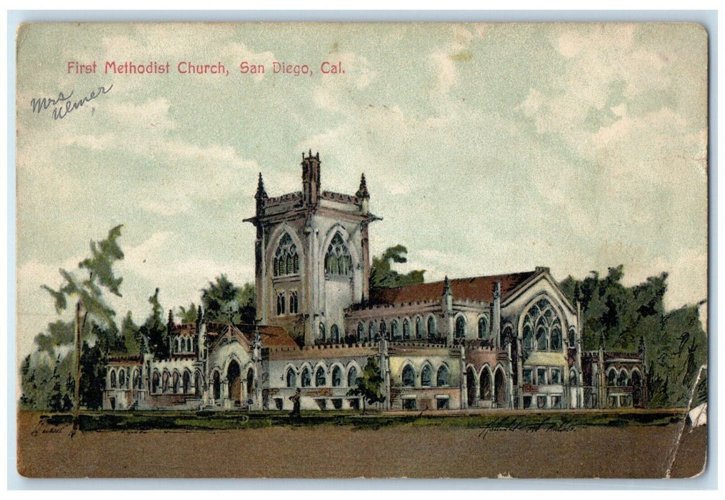 c1910 General View First Methodist Church Building San Diego California Postcard