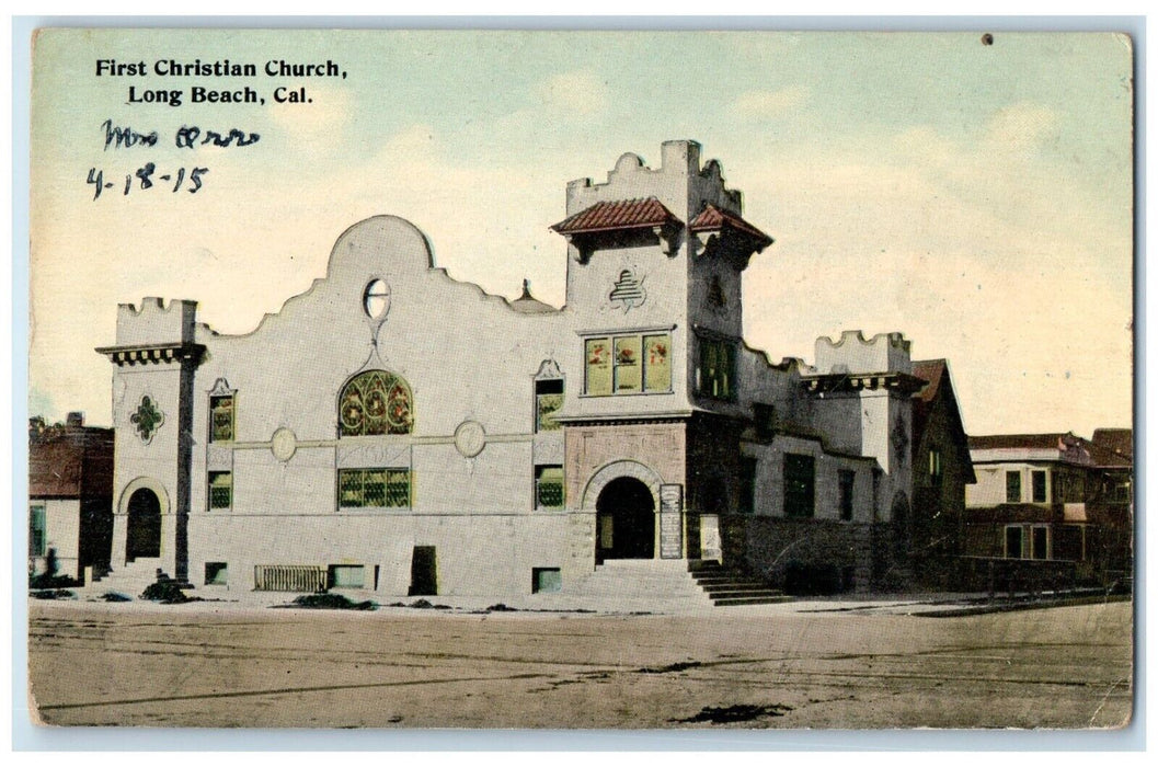 1910 Exterior View First Christian Church Long Beach California Antique Postcard