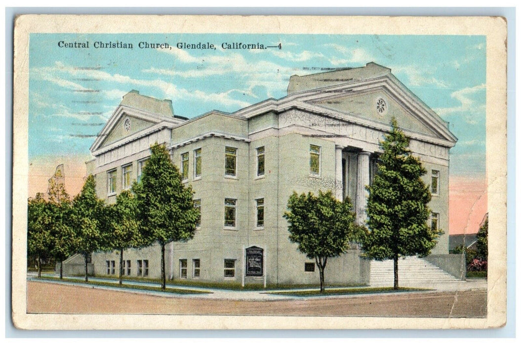 1924 Exterior View Central Christian Church Glendale California Antique Postcard