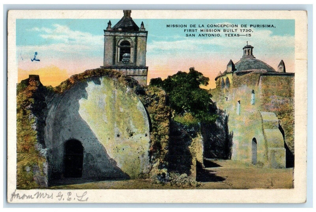 c1920 Mission De La Concepcion De Purisima San Antonio Texas TX Vintage Postcard