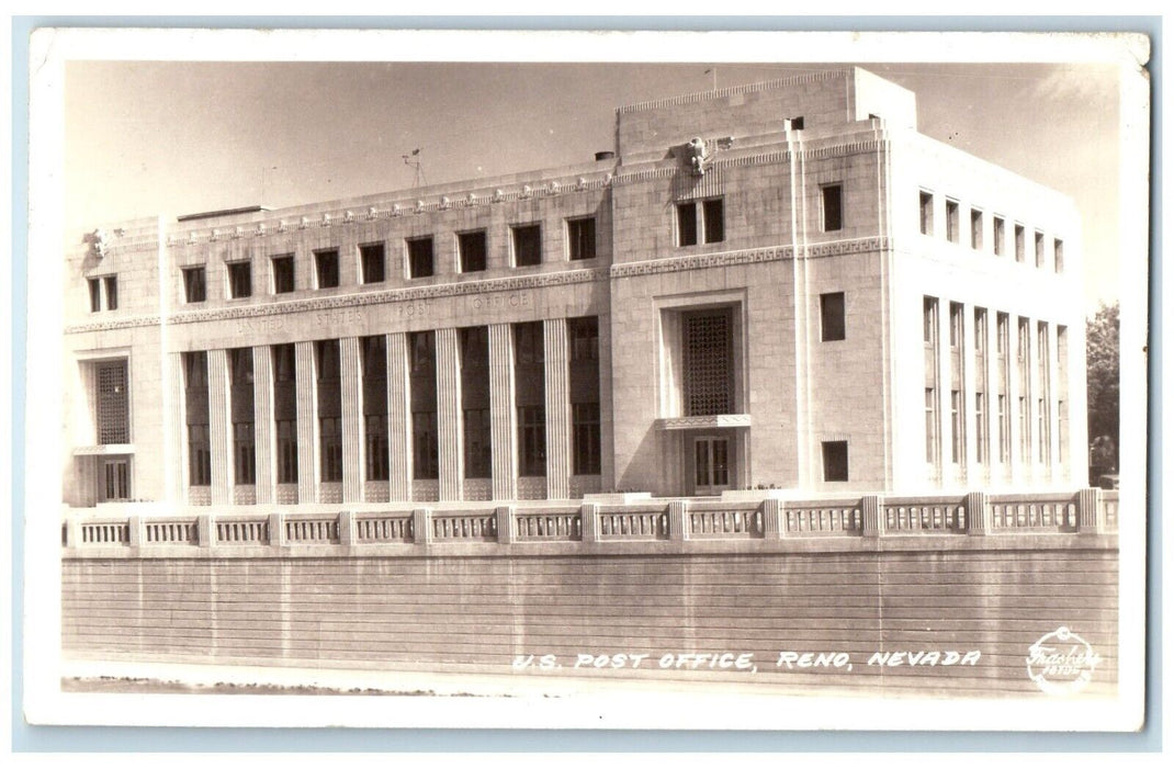 c1940's US Post Office Building Reno Nevada NV Frashers RPPC Photo Postcard