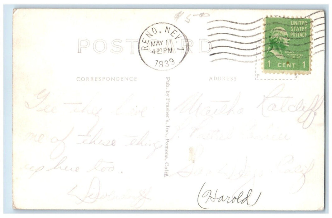 1939 Post Office Building Reno Nevada NV Frashers RPPC Photo Vintage Postcard