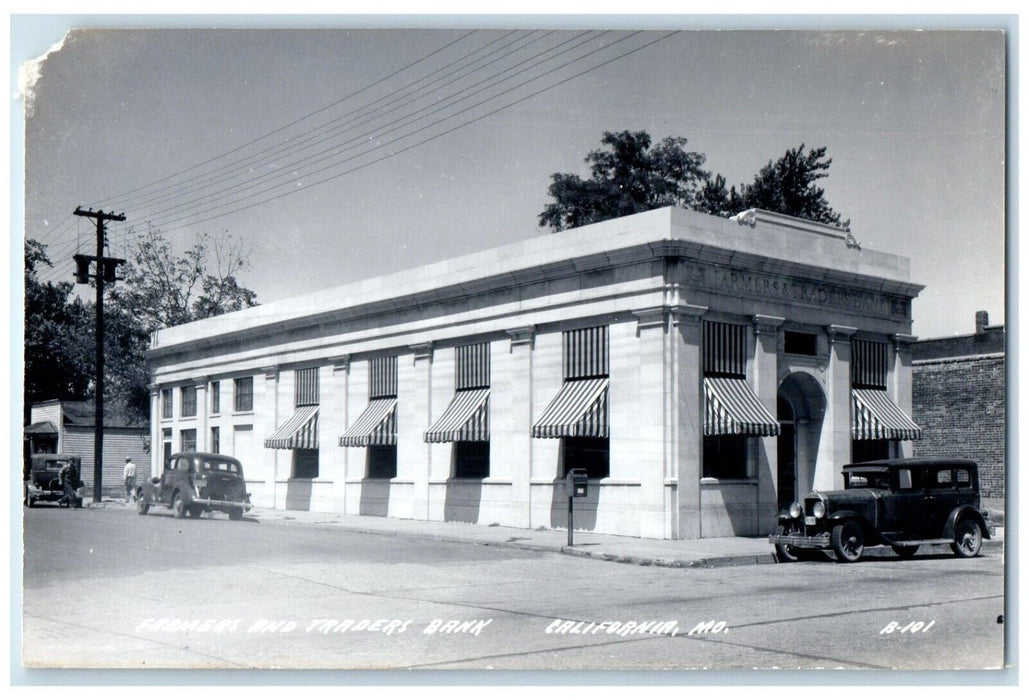 c1950's Farmers Traders Bank California Missouri MO Car RPPC Photo Postcard