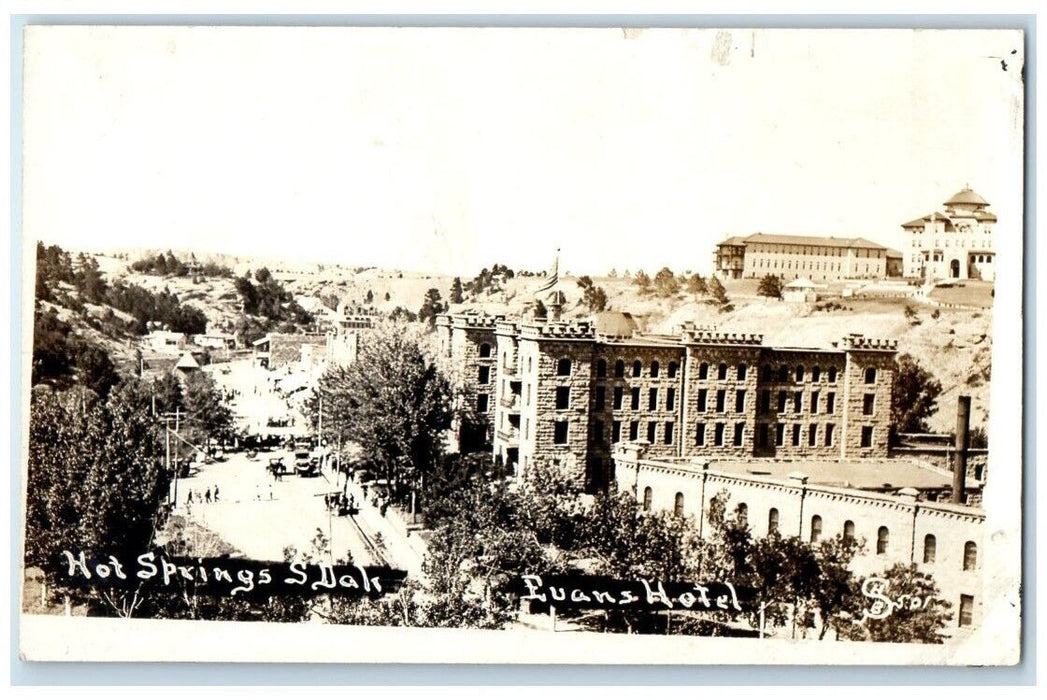 c1918 Evans Hotel View Hot Springs South Dakota SD RPPC Photo Postcard