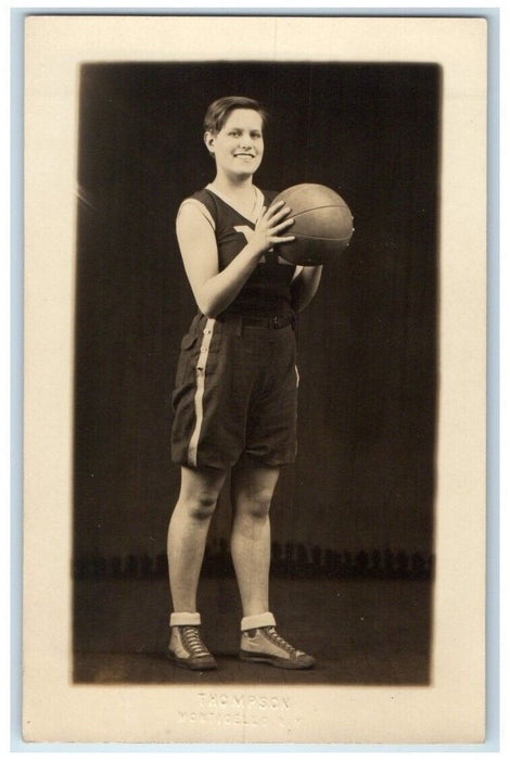 c1920 Female Basketball Tomboy Sports Thompson Monticello NY RPPC Photo Postcard
