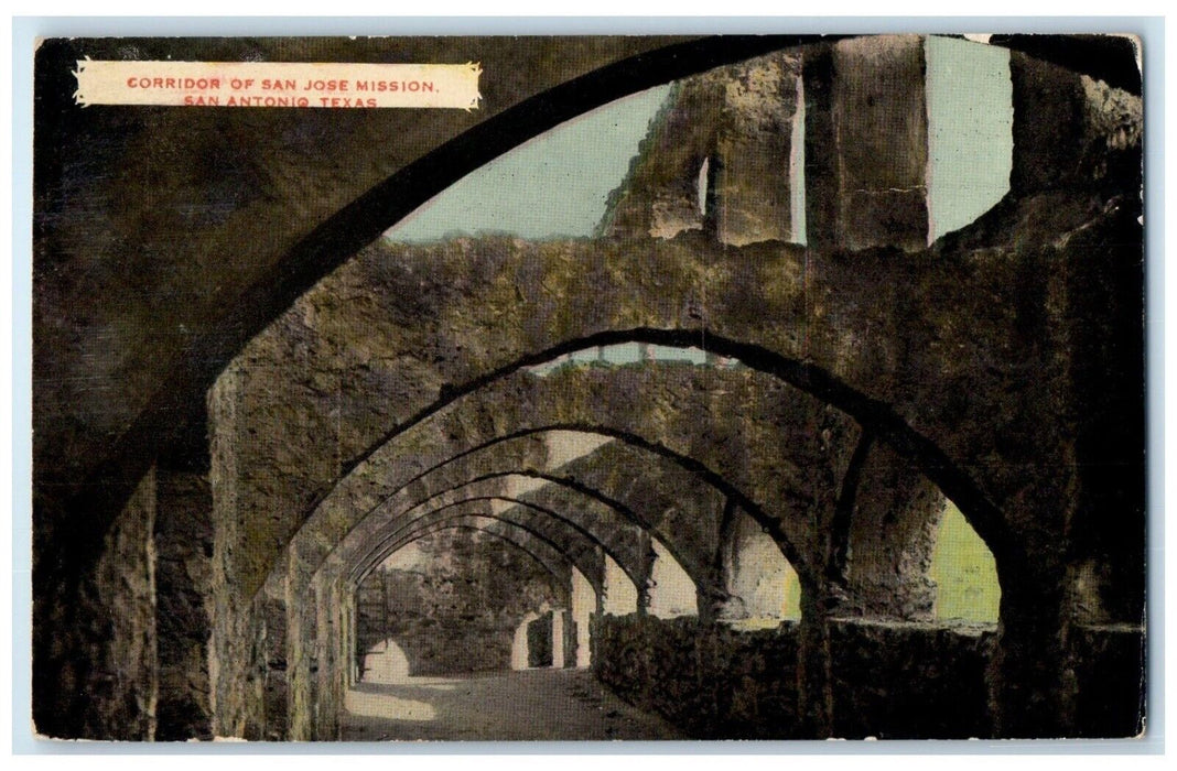 1910 Scenic View Corridor San Jose Mission San Antonio Texas TX Antique Postcard