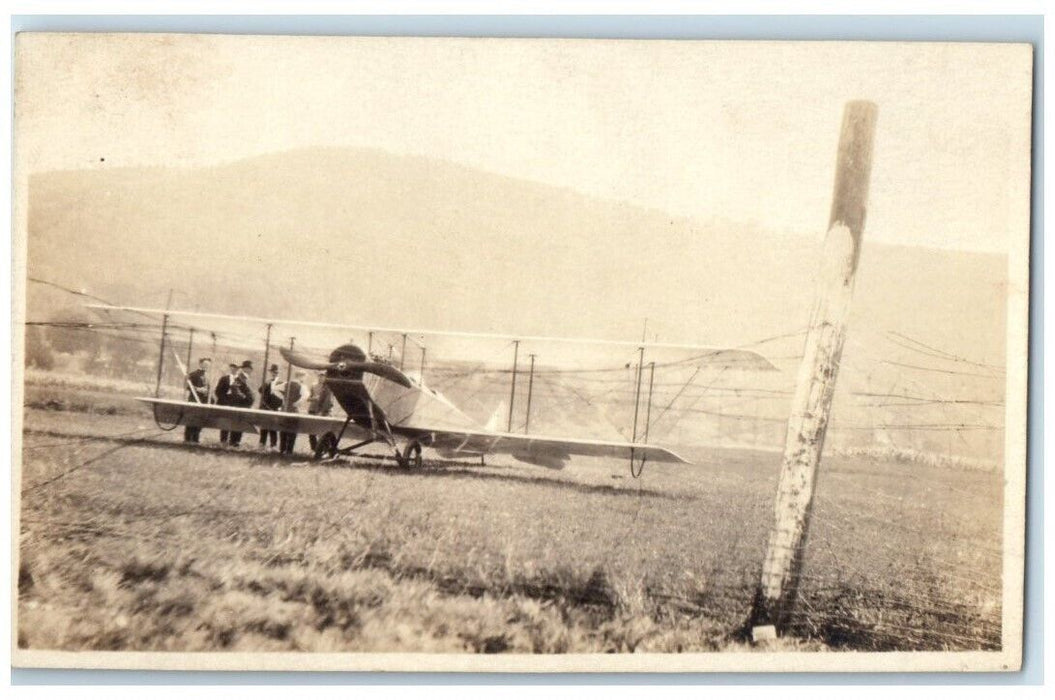 c1918 Airplane Biplane Pettis Art Store Walton New York NY RPPC Photo Postcard
