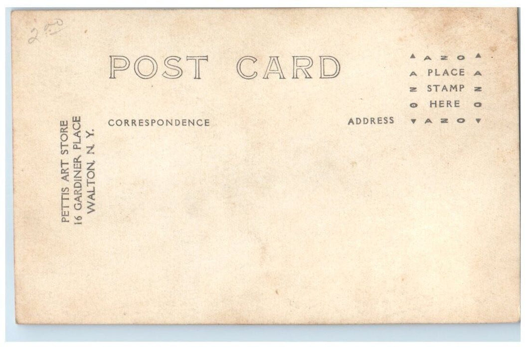 c1918 Airplane Biplane Pettis Art Store Walton New York NY RPPC Photo Postcard