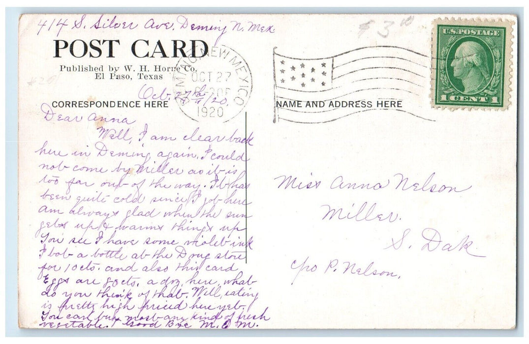 c1920 Leaving Mexico Kavanaugh War Postal Donkey Deming New Mexico NM Postcard