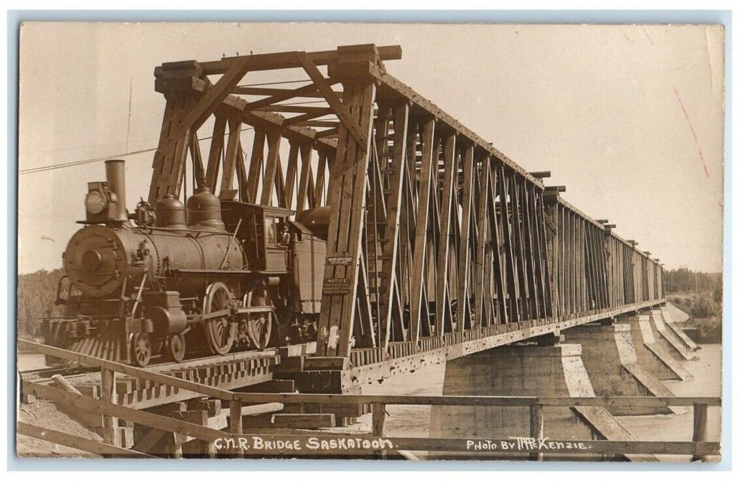 1909 Saskatoon Railroad Train Bridge Saskatchewan Canada RPPC Photo Postcard