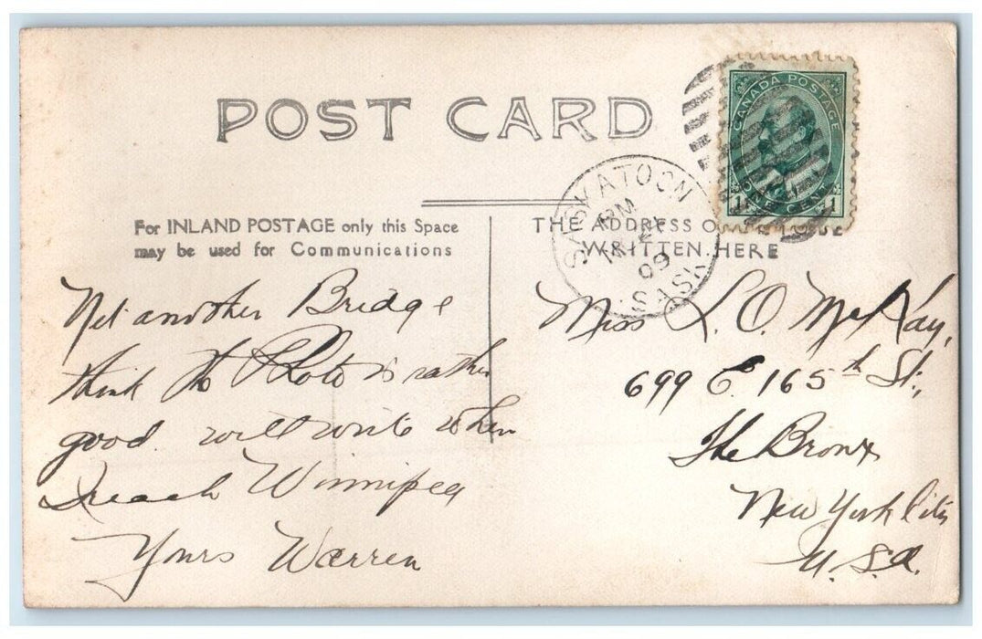 1909 Saskatoon Railroad Train Bridge Saskatchewan Canada RPPC Photo Postcard