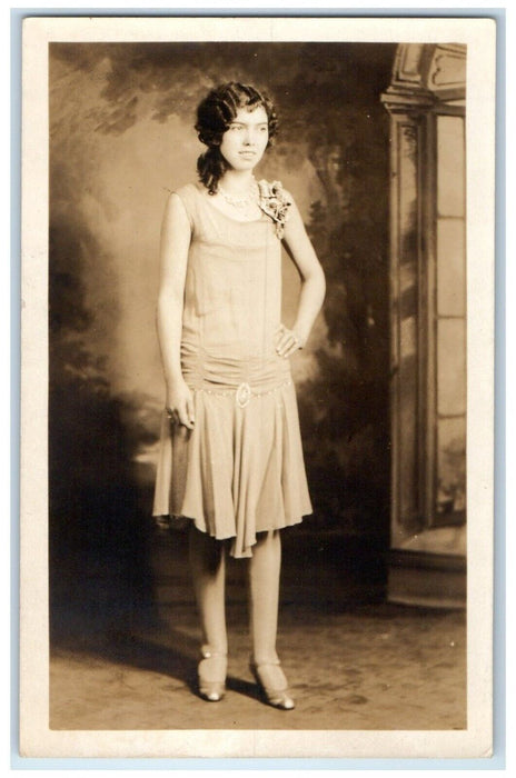 c1930's Woman Curly Hair Studio Portrait Monticello NY RPPC Photo Postcard