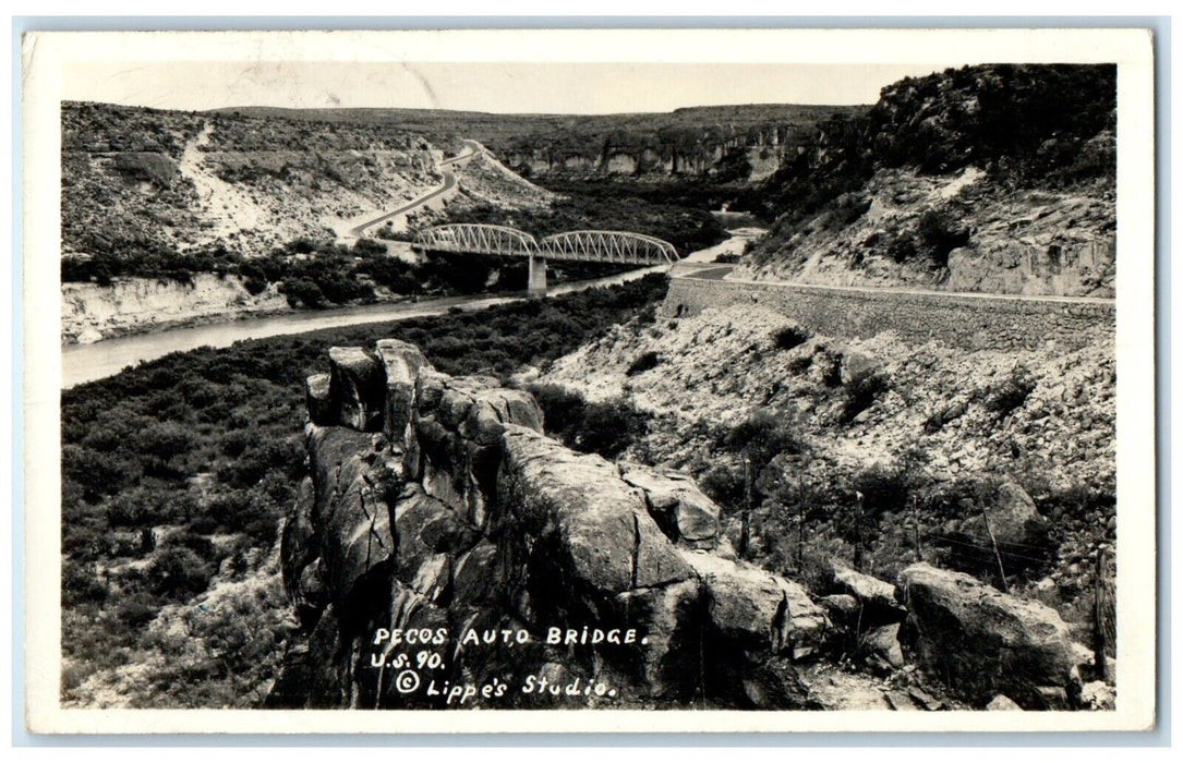 1947 Pecos Auto Bridge Lippe's Studio Sandy Texas TX RPPC Photo Vintage Postcard