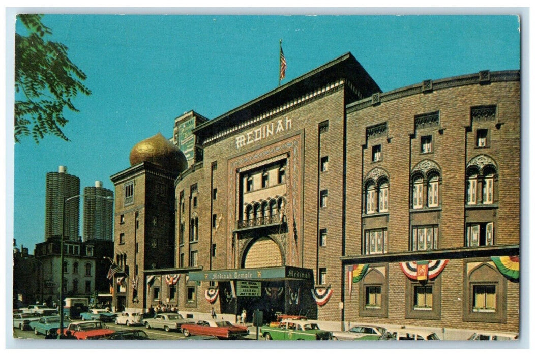 c1950's Medinah Temple Building Cars Street View Chicago Illinois IL Postcard