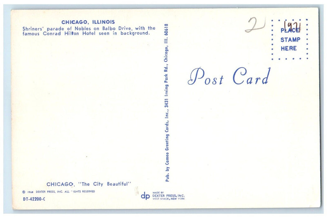 1971 Shriner's Parade Nobles On Balbo Drive Chicago Illinois IL Vintage Postcard