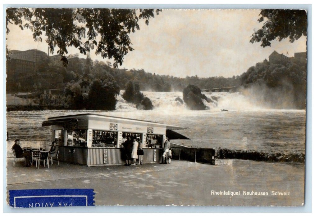 1966 Store Near River Rheinfallquai Neuhausen Switzerland RPPC Photo Postcard